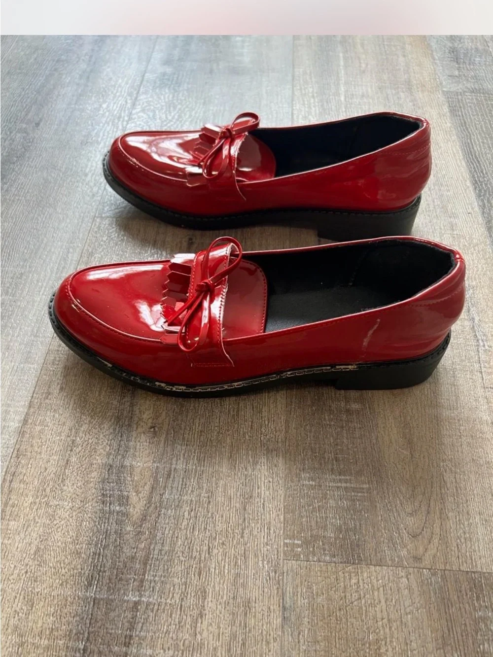 Red Patent Fringe Loafers for Women